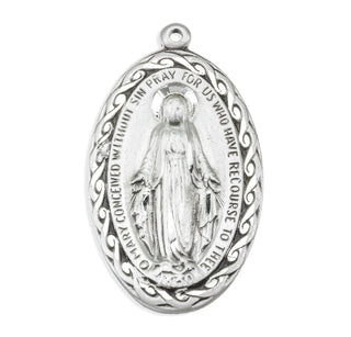 1 1/16-inch Sterling Silver Oval Miraculous Medal with 18-inch Chain