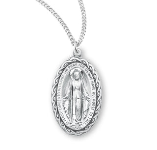 1 1 16 Inch Sterling Silver Oval Miraculous Medal With 18 Inch Chain