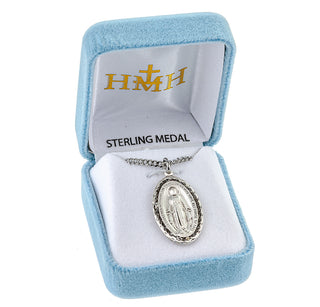 1 1/16-inch Sterling Silver Oval Miraculous Medal with 18-inch Chain