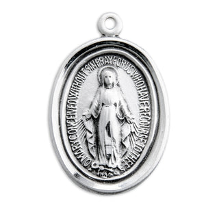 7/8-inch Sterling Silver Oval Miraculous Medal with 18-inch Chain