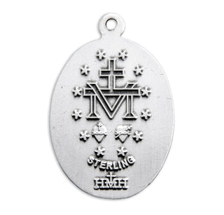 7/8-inch Sterling Silver Oval Miraculous Medal with 18-inch Chain