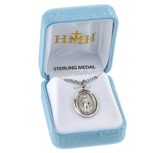 7/8-inch Sterling Silver Oval Miraculous Medal with 18-inch Chain