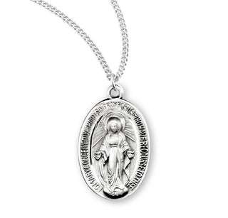 3 8 Inch Sterling Silver Oval Miraculous Medal With 18 Inch Chain