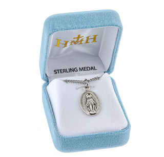 3/8-inch Sterling Silver Oval Miraculous Medal with 18-inch Chain