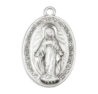 1 1/16-inch Sterling Silver Oval Miraculous Medal with 24-inch Chain