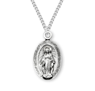 1 1 16 Inch Sterling Silver Oval Miraculous Medal With 24 Inch Chain