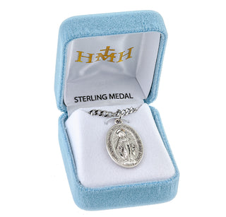 1 1/16-inch Sterling Silver Oval Miraculous Medal with 24-inch Chain