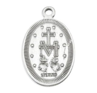 15/16-inch Sterling Silver Oval Miraculous Medal with 18-inch Chain