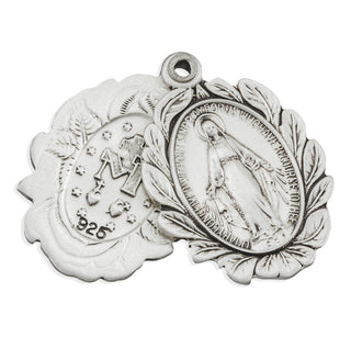 Sterling Silver Double Slide Rose Bud Miraculous Medal 20"