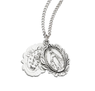 Sterling Silver Double Slide Rose Bud Miraculous Medal 20"