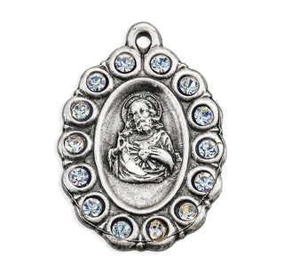 7/8-inch Sterling Silver Scapular Medal with Finest Austrian Crystal Stones 18-inch Chain