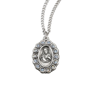 7 8 Inch Sterling Silver Scapular Medal With Finest Austrian Crystal Stones 18 Inch Chain