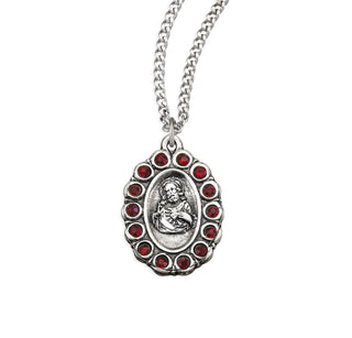7 8 Inch Sterling Silver Scapular Medal With Finest Austrian Crystal Ruby Stones 18 Inch Chain