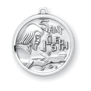 15/16-inch Round Sterling Silver Saint Joseph Medal | 18-inch Chain