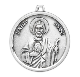 15/16-inch Round Sterling Silver St. Jude Medal with 18-inch Chain