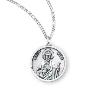 15 16 Inch Round Sterling Silver St Jude Medal With 18 Inch Chain