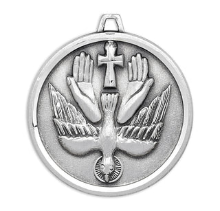 15/16-inch Round Sterling Silver Holy Spirit Medal with 20-inch Chain