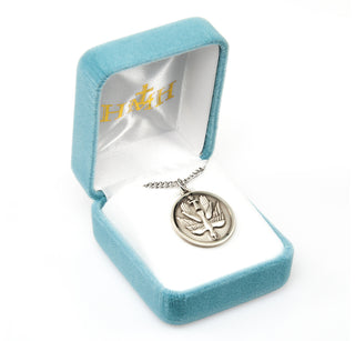 15/16-inch Round Sterling Silver Holy Spirit Medal with 20-inch Chain