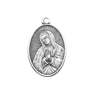 13/16-inch Oval Sterling Silver Our Lady of Guadalupe Medal with 18-inch Chain