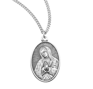 13 16 Inch Oval Sterling Silver Our Lady Of Guadalupe Medal With 18 Inch Chain