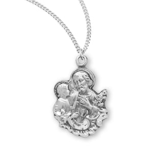3 4 Inch Sterling Silver St Joseph Medal With 16 Inch Chain