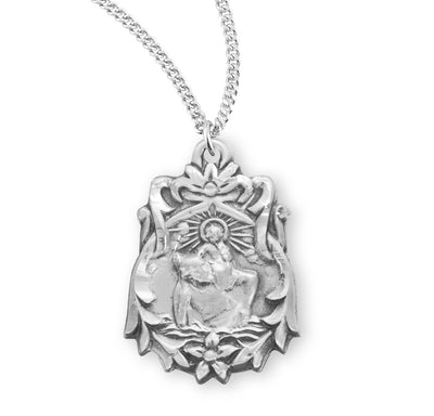 Sterling Silver Floral Bordered St. Christopher Medal