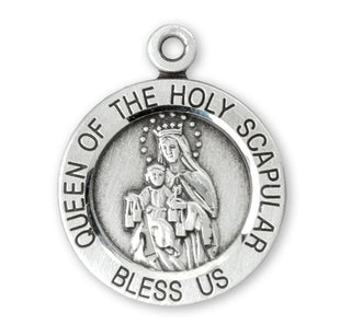 3/4-inch Round Sterling Silver Scapular Medal with an 18' Chain