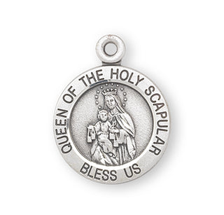 Sterling Silver Round Shaped Holy Scapular 2 Sided Medal