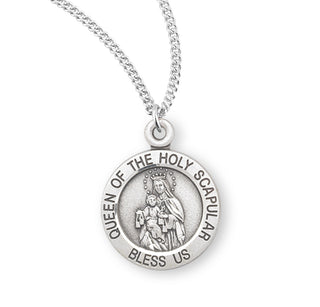 Sterling Silver Round Shaped Holy Scapular (2 Sided) Medal