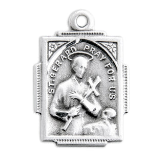 3/4-inch Square Sterling Silver Saint Gerard Medal with 18-inch Chain