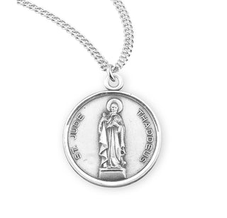 7 8 Inch Round Sterling Silver St Jude Medal With 20 Inch Chain