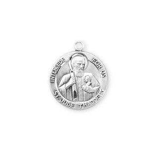 7/8-inch Round Sterling Silver St. Jude Medal with 20-inch Chain
