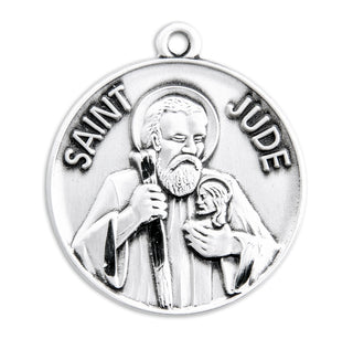 1 1/8-inch Round Sterling Silver St. Jude Medal with 24-inch Chain