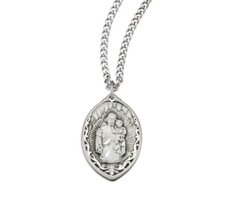 Sterling Silver Almond-Shaped Saint Joseph Pendant with Rays
