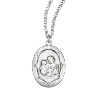 Sterling Silver Saint Joseph Pendant with Scalloped Border