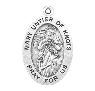 7/8-inch Sterling Silver Mary Untier of Knots Medal with 18-inch Chain