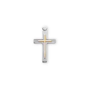1-inch Tutone Sterling Silver Cross with 18-inch Chain