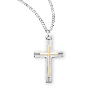1 Inch Tutone Sterling Silver Cross With 18 Inch Chain