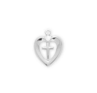 3/4-inch Sterling Silver Cross in Heart with 18-inch Chain