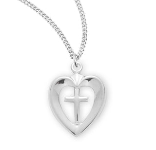 3 4 Inch Sterling Silver Cross In Heart With 18 Inch Chain