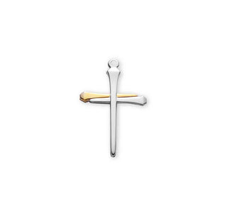 1 3/8-inch Tutone Sterling Silver Nail Cross with 24-inch Chain