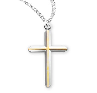 1 1 2 Inch Tutone Sterling Silver Cross With 20 Inch Chain