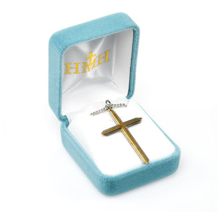 1 1/2-inch Tutone Sterling Silver Cross with 20-inch Chain