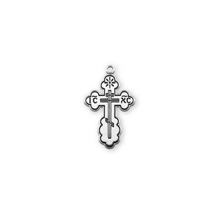 7/8-inch Sterling Silver Byzantine Cross with Black Enamel 18-inch Chain