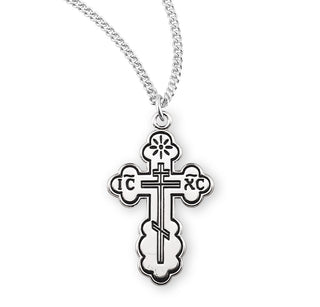 7 8 Inch Sterling Silver Byzantine Cross With Black Enamel 18 Inch Chain