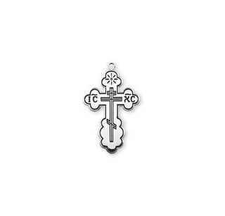 1 1/8-inch Sterling Silver Byzantine Cross with Black Enamel 20-inch Chain