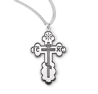 1 1 8 Inch Sterling Silver Byzantine Cross With Black Enamel 20 Inch Chain