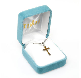 3/4-inch Tutone Sterling Silver Cross with 18-inch Chain