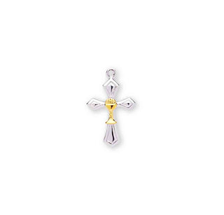 1-inch Tutone Sterling Silver Cross with Chalice 18-inch Chain