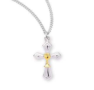 1 Inch Tutone Sterling Silver Cross With Chalice 18 Inch Chain